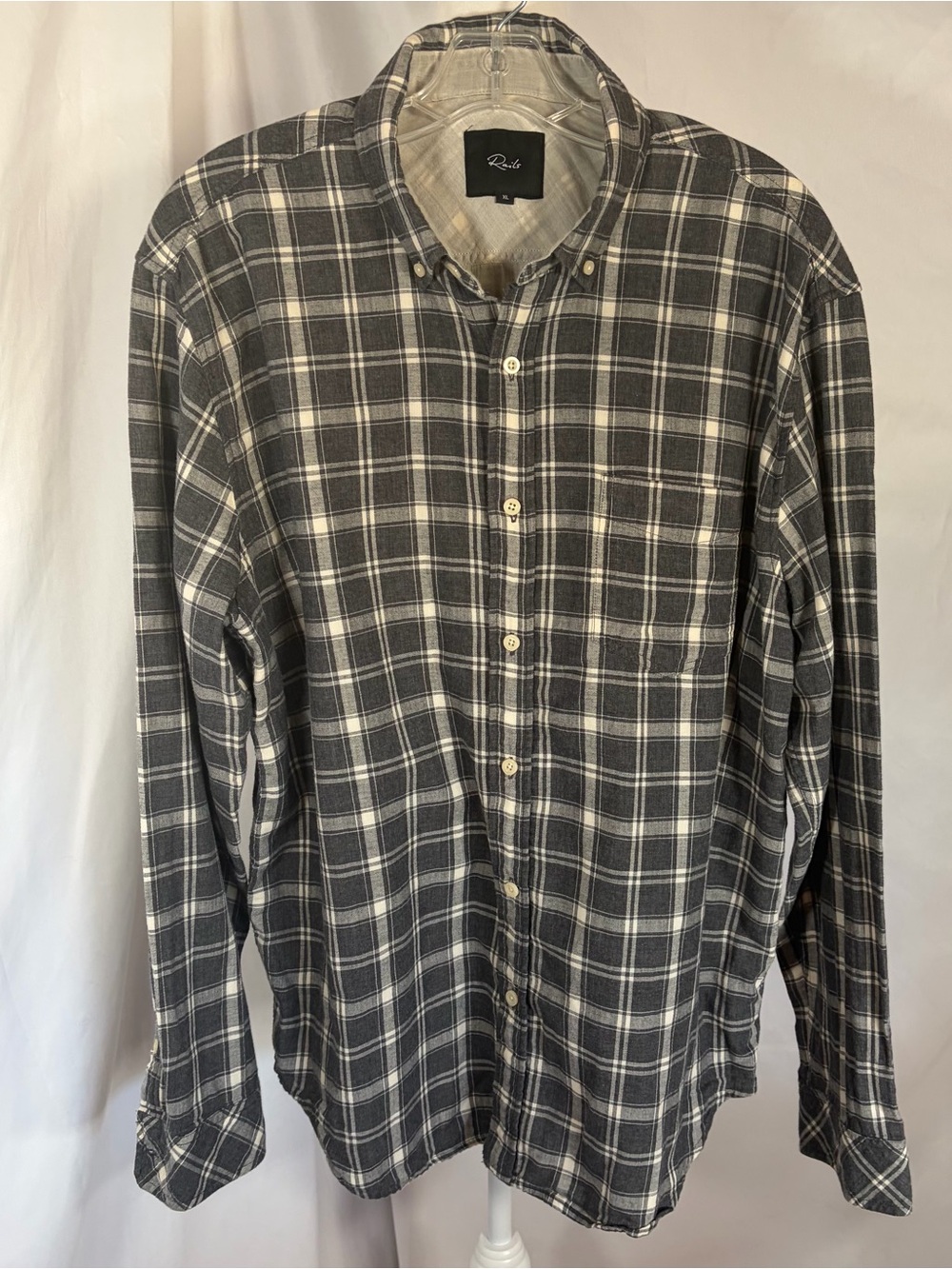 Rails Men's Connor Long Sleeve Cotton Plaid Button-Down Shirt Gray/Cream XL